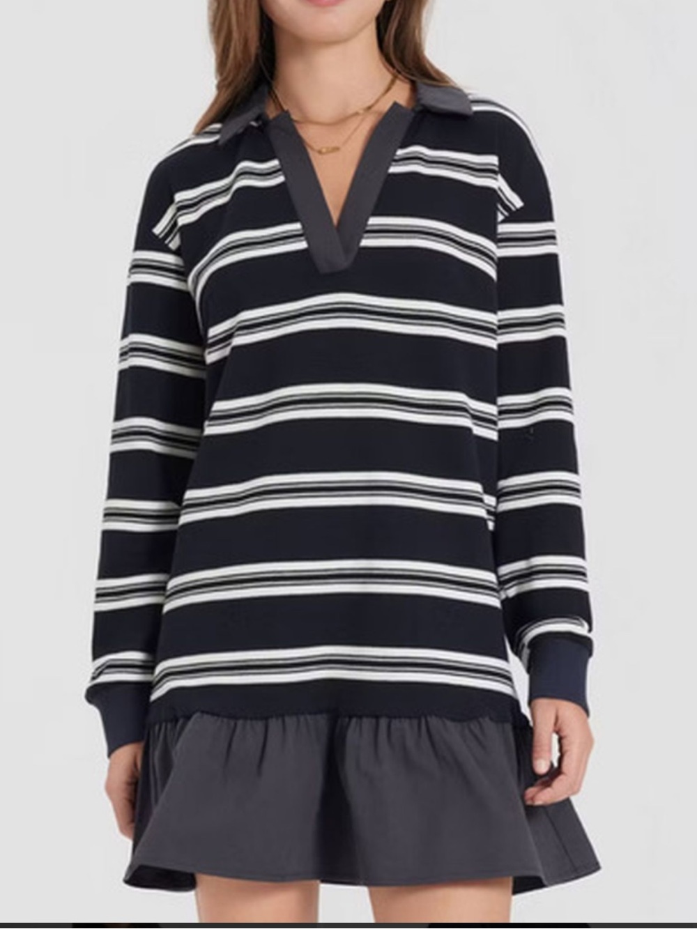 A New Day Navy Striped Polo Style V-Neck Small Mini Dress